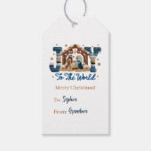 Joy to the World Blue Nativity Scene Personalized ギフトタグ (正面)