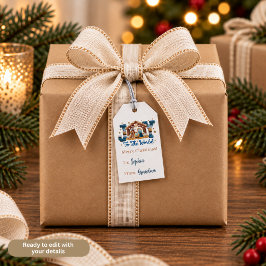 Joy to the World Blue Nativity Scene Personalized ギフトタグ