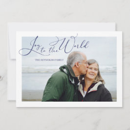 Joy to the World Blue Photoクリスマスホリデーカード シーズンカード