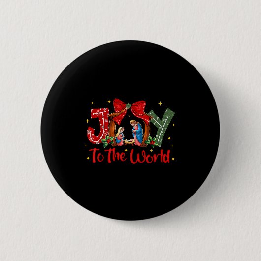 Joy To The World Christmas Christian Nativity Scen 缶バッジ (正面)