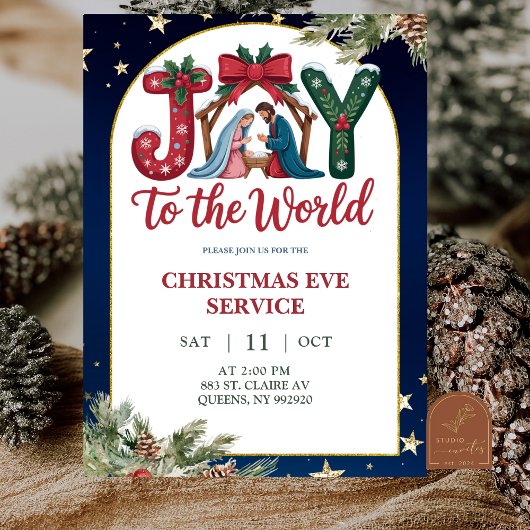 Joy to the World Christmas Church Service 招待状