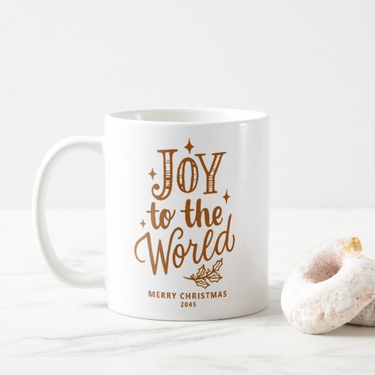 Joy to the World Christmas Lettering Burnt Orange コーヒーマグカップ (ドーナツ)