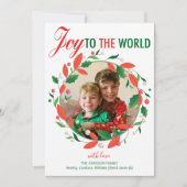 Joy to the World Cute Hollyリース写真カラフル シーズンカード (正面)