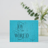 JOY TO THE WORLD Dark Teal Script Christmas ポストカード (スタンド正面)