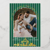 Joy To The World Green Nativity Christmas Photo 箔シーズンカード (正面)