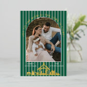 Joy To The World Green Nativity Christmas Photo 箔シーズンカード (立ち正面)