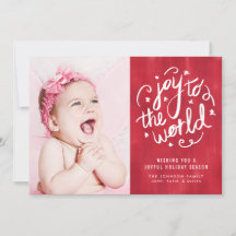 Joy to the World Hand Lettered Holiday Photo Card