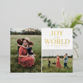 Joy to the World Holiday Photo Collage 箔シーズンカード (立ち正面)