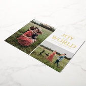 Joy to the World Holiday Photo Collage 箔シーズンカード (回転した状態)