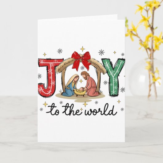 Joy To The World Jesus Christian Nativity Scence C カード (黄色い花)