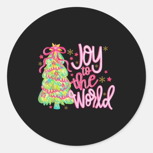 Joy To The World Jesus Christian Xmas Tree Holiday ラウンドシール (正面)