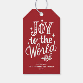 Joy to the World Lettering Red Christmas ギフトタグ