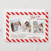 Joy to the world modern 3 family photos cute red シーズンカード (正面)