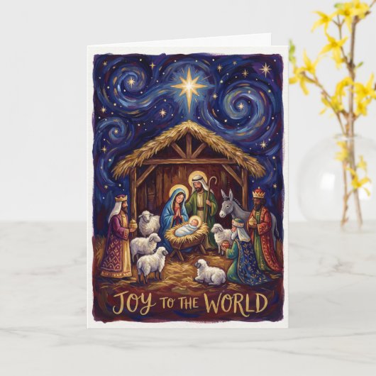 Joy to the World Nativity Christmas Card カード (黄色い花)
