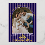 Joy To The World Navy Nativity Christmas Photo 箔シーズンカード (正面)