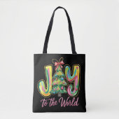 Joy To The World Neon Christmas Tree Brushstroke  トートバッグ (正面)