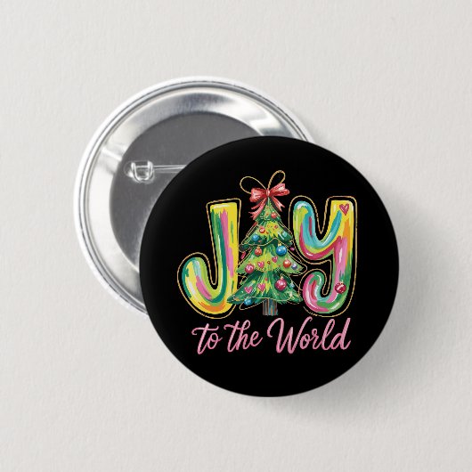 Joy To The World Neon Christmas Tree Brushstroke  缶バッジ (正面&裏面)