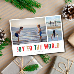 Joy to the World Photo Collageホリデーカード シーズンカード<br><div class="desc">家族3つの写真コラージュ"世界への喜び"ビーチデザインホリデーカード。カスタマイズ写真の3枚とお気に入りの、あいさつ文と家族の名前。</div>