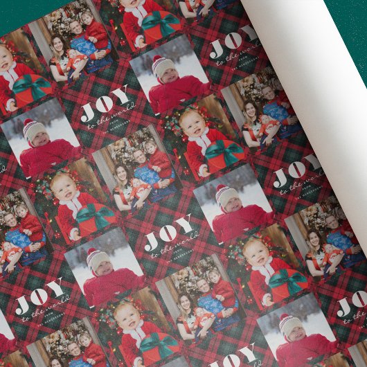Joy to the World Plaid Photo Holiday Wrapping Pape ラッピングペーパー