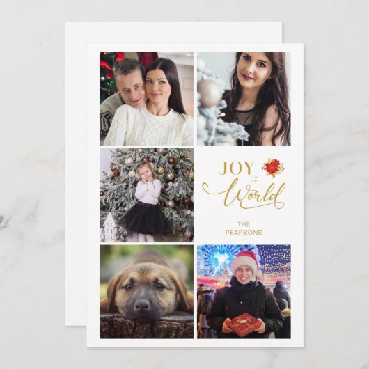 Joy To the World Poinsettiasコラージュ5枚の写真 シーズンカード (正面/裏面)