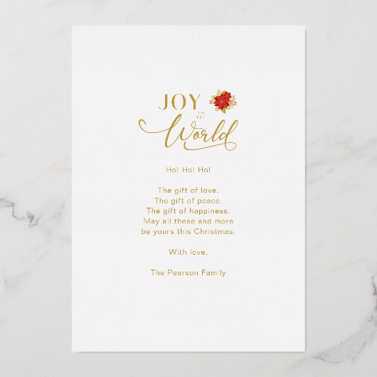 Joy To the World Poinsettiasコラージュ5枚の写真 箔招待状 (裏面)