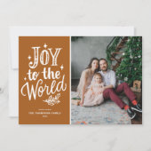 Joy to the World Quote Rustic Burnt Orange Photo シーズンカード (正面)