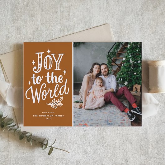 Joy to the World Quote Rustic Burnt Orange Photo シーズンカード