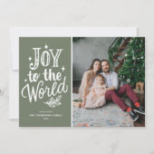 Joy to the World Quote Rustic Taupe Green Photo シーズンカード (正面)