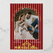 Joy To The World Red Nativity Christmas Photo 箔シーズンカード (正面)