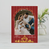 Joy To The World Red Nativity Christmas Photo 箔シーズンカード (立ち正面)