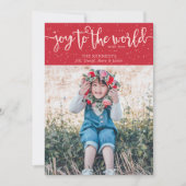 Joy to the World Red Photo Christmas Card 招待状 (正面)