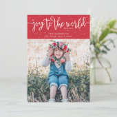 Joy to the World Red Photo Christmas Card 招待状 (スタンド正面)