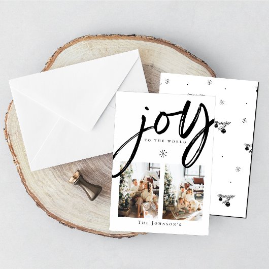 Joy to the World Snowflake Black and White Photo シーズンカード
