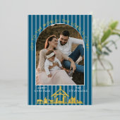 Joy To The World Teal Nativity Christmas Photo 箔シーズンカード (立ち正面)
