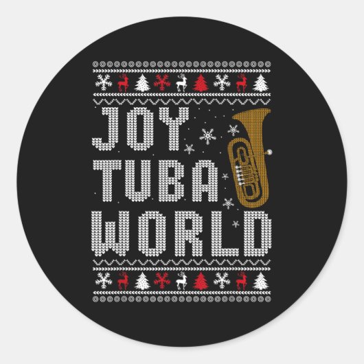 Joy Tuba World Funny Music Lover Ugly Christmas Sw ラウンドシール (正面)