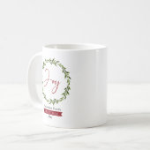 Joy Typography Script Christmas Wreath Holiday コーヒーマグカップ (正面左)