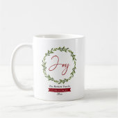 Joy Typography Script Christmas Wreath Holiday コーヒーマグカップ (左)
