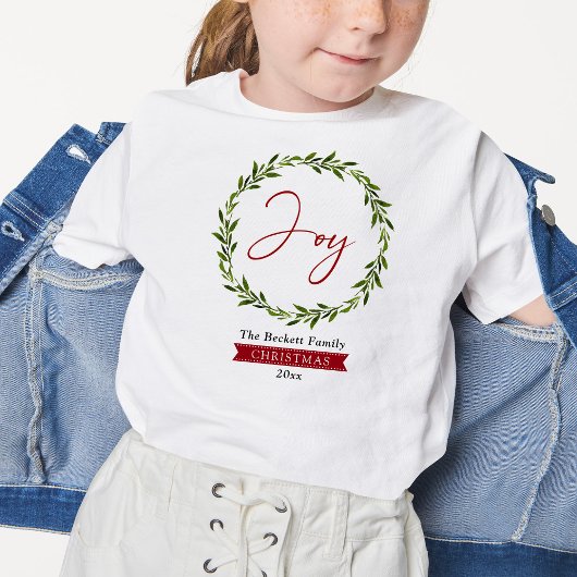 Joy Typography Script Christmas Wreath Holiday Tシャツ