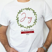 Joy Typography Script Christmas Wreath Holiday Tシャツ