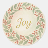 “Joy” Watercolor Christmas Ornament ラウンドシール (正面)