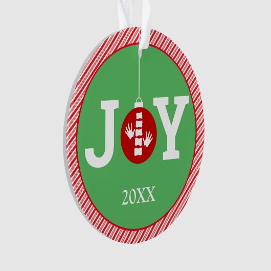 JOY with ストライプ背景カイロプラクティッククリスマス オーナメント (正面)