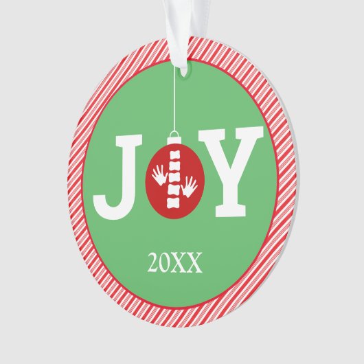 JOY with ストライプ背景カイロプラクティッククリスマス オーナメント (正面)