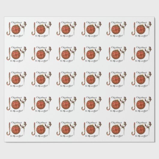 Joy word art candyケーンオーナメントとホリー ラッピングペーパー (フラット)