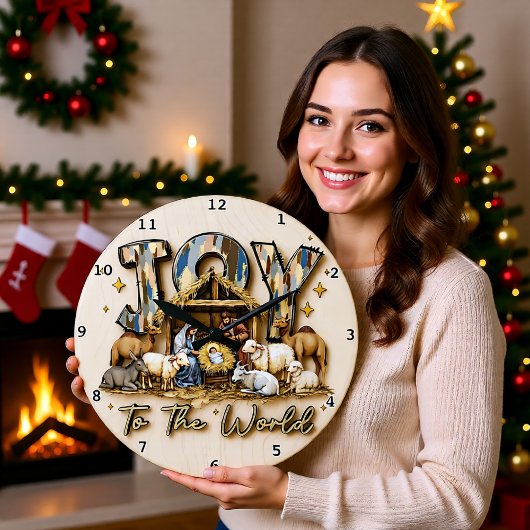 Joy World Nativity Wood ラージ壁時計