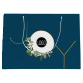 Joy wreath ビジネス ロゴ ホリデー ブルー クリスマス ラージペーパーバッグ (正面)