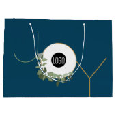 Joy wreath ビジネス ロゴ ホリデー ブルー クリスマス ラージペーパーバッグ (裏面)