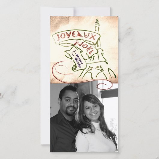 Joyeaux Noëlエッフェル塔のクリスマスの写真カード シーズンカード (正面)