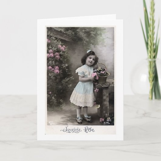 "Joyeuse祝日"のヴィンテージのフランス人のクリスマス シーズンカード (正面)