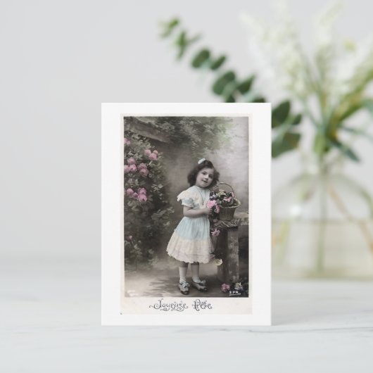 "Joyeuse祝日"のヴィンテージのフランス人のクリスマス シーズンポストカード (スタンド正面)