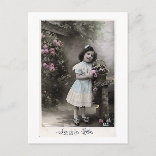 "Joyeuse祝日"のヴィンテージのフランス人のクリスマス シーズンポストカード (正面)